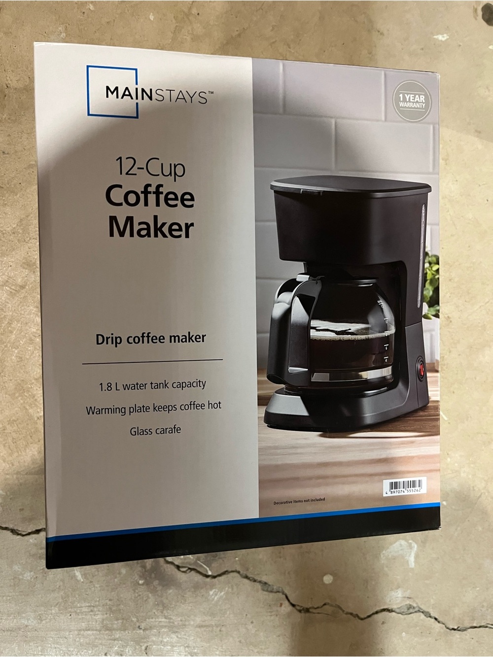 Mainstays Black 12-Cup Drip Coffee Maker with Glass Carafe